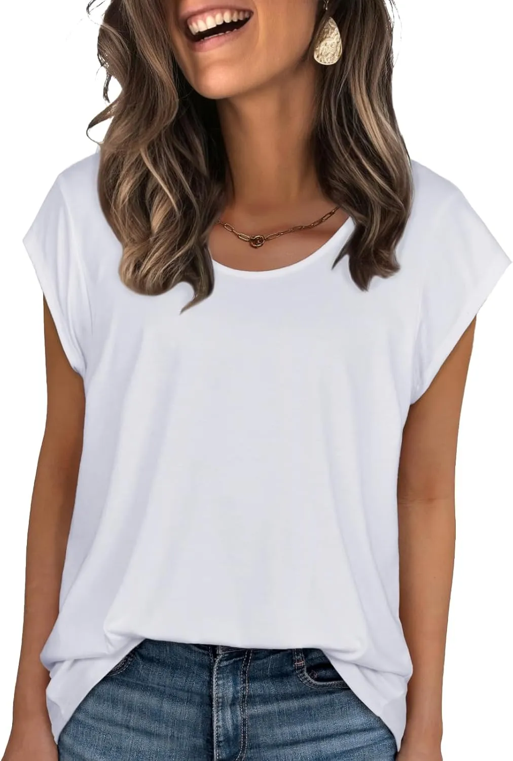 JOELLYUS Women's Cap Sleeve Tops Summer Tank Top Casual Basic Tees Shirts Loose Fit Blouses