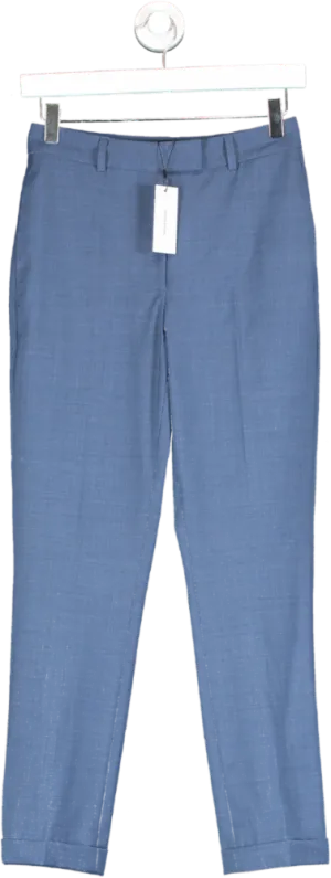 Karen Millen Blue The Founder Tailored Wool Blend Straight Trousers UK 6