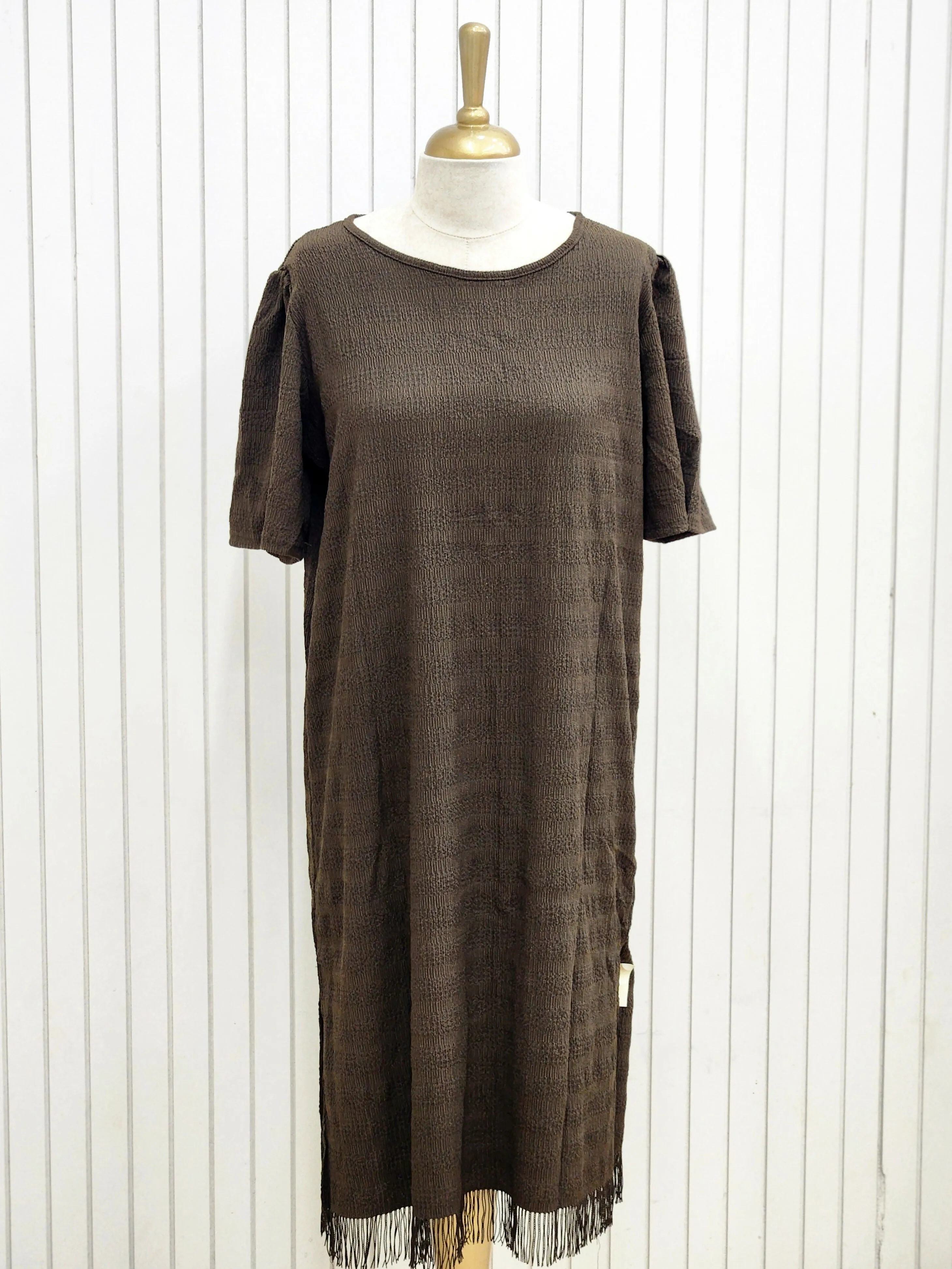Knee length minimal brown slitted top