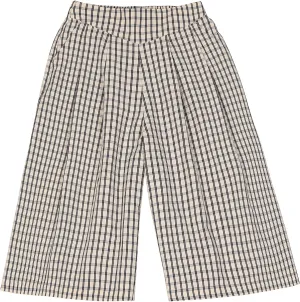 Lisskolo Women's Baggy Linen Wide Leg Palazzo Capris Pull On Embriodered Solid Summer Beach Cropped Culottes Pants Pocketed
