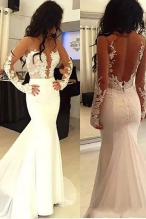 Marvelous Beautiful Exquisite Sexy Mermaid Prom Dresses Hot Sale Open Back Wedding Long Sleeve Formal Dress