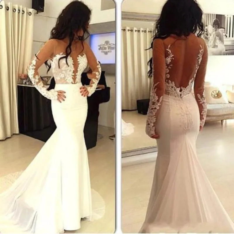 Marvelous Beautiful Exquisite Sexy Mermaid Prom Dresses Hot Sale Open Back Wedding Long Sleeve Formal Dress