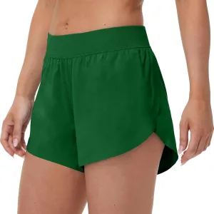MCEDAR Women's Mid Waist Athletic Running Shorts 4" High Split for Dolphin Shorts with Comfy Mesh Liner for Gym Workout Track