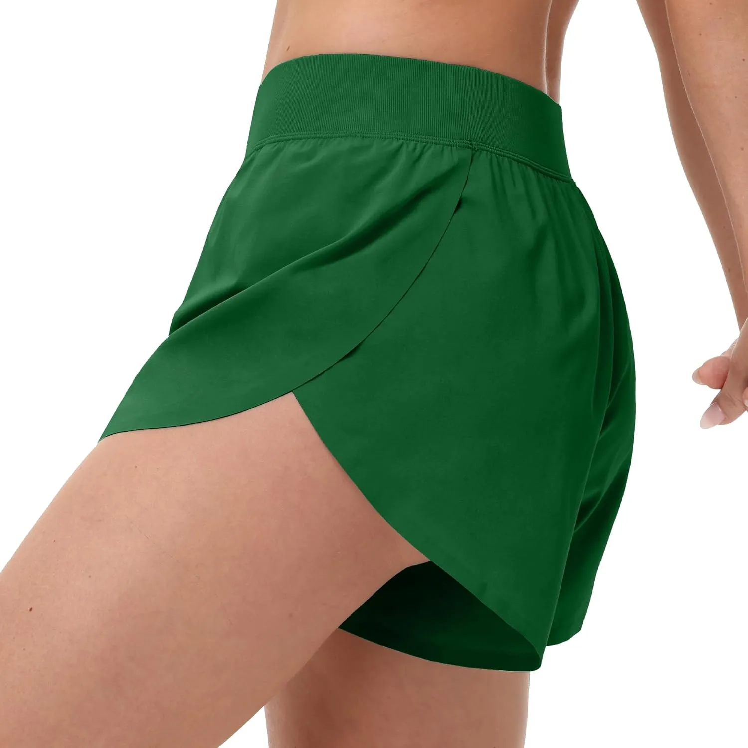 MCEDAR Women's Mid Waist Athletic Running Shorts 4" High Split for Dolphin Shorts with Comfy Mesh Liner for Gym Workout Track