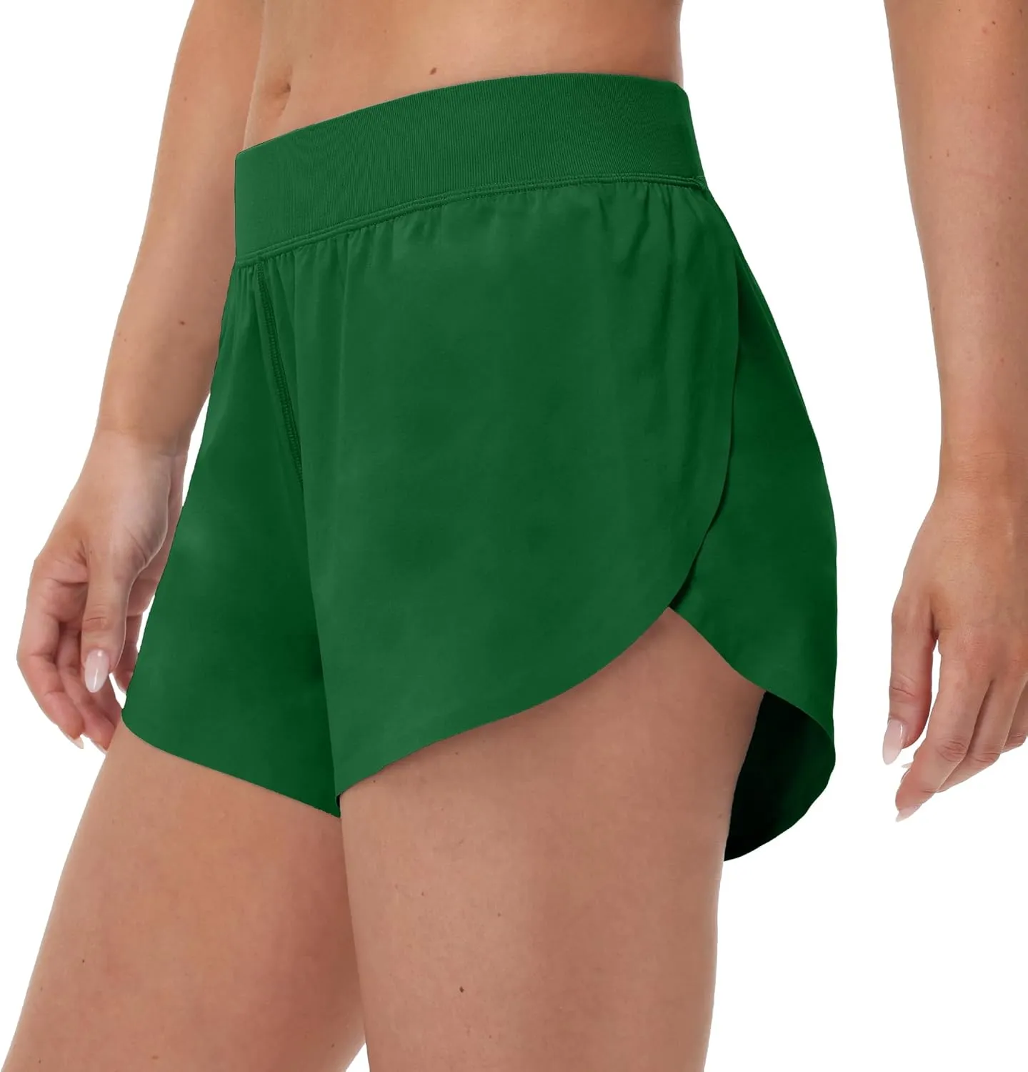 MCEDAR Women's Mid Waist Athletic Running Shorts 4" High Split for Dolphin Shorts with Comfy Mesh Liner for Gym Workout Track