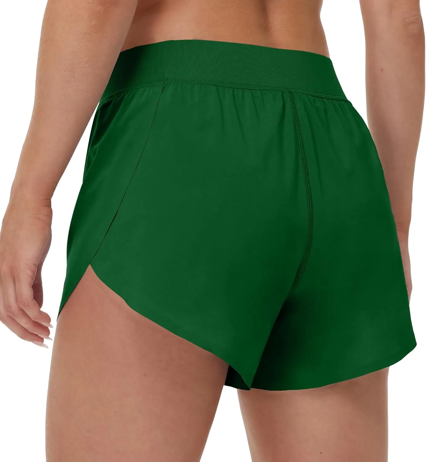 MCEDAR Women's Mid Waist Athletic Running Shorts 4" High Split for Dolphin Shorts with Comfy Mesh Liner for Gym Workout Track