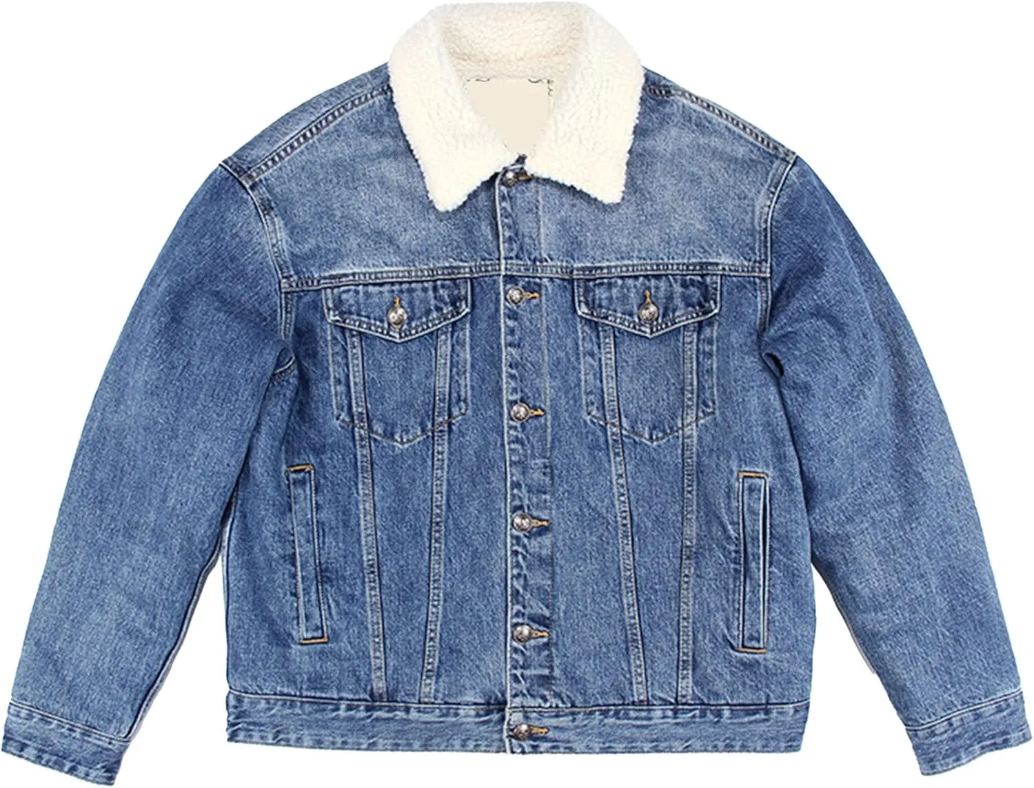 Men's Fleece Jean Jacket Fur Collar Sherpa Lined Warm Winter Denim Jacket Button Down Casual Jeans Coats Outwear