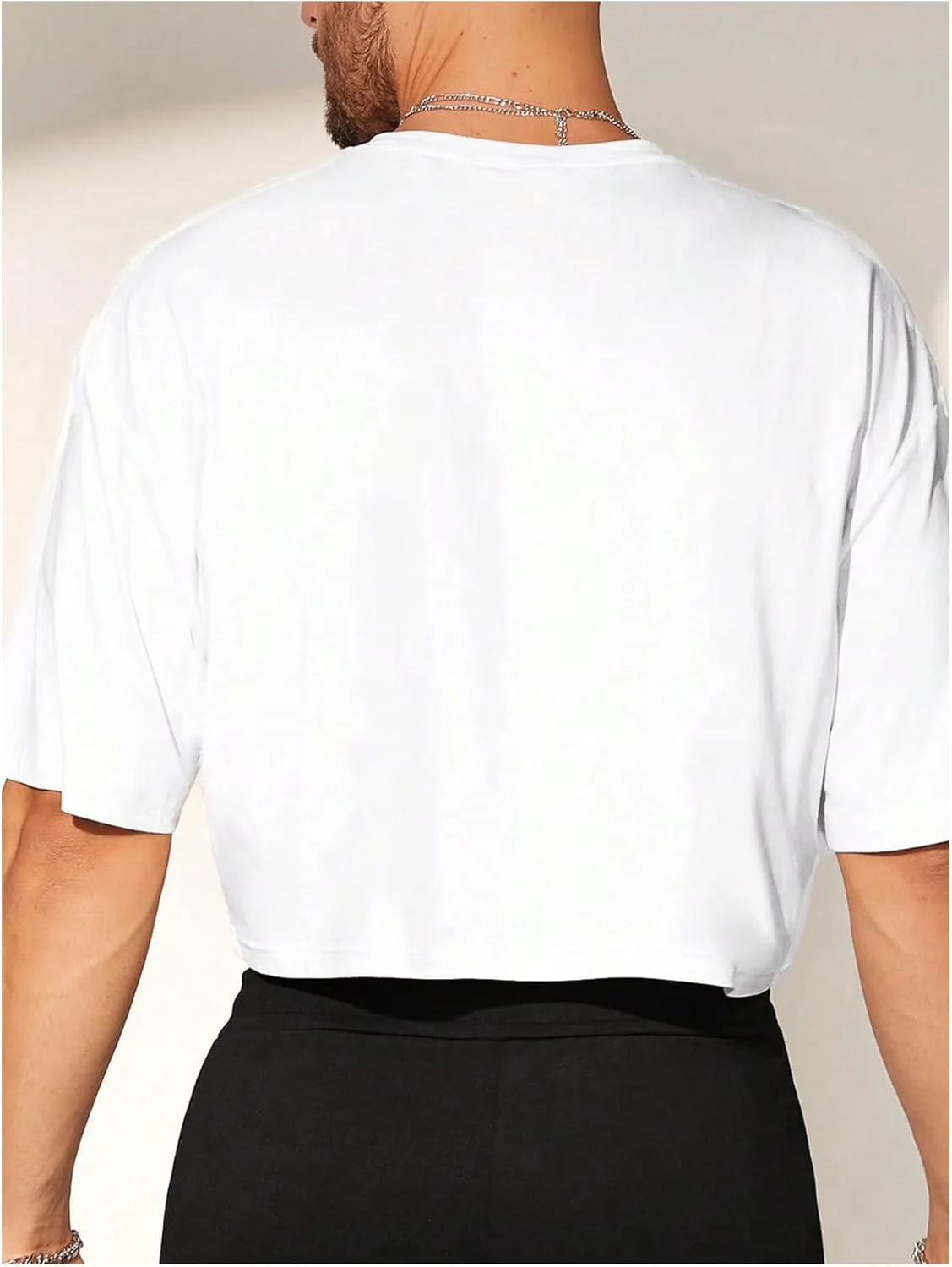Men's Graphic Tees Short Sleeve Crew Neck Drop Shoulder Cropped T Shirt Summer Funny Tee Shirts