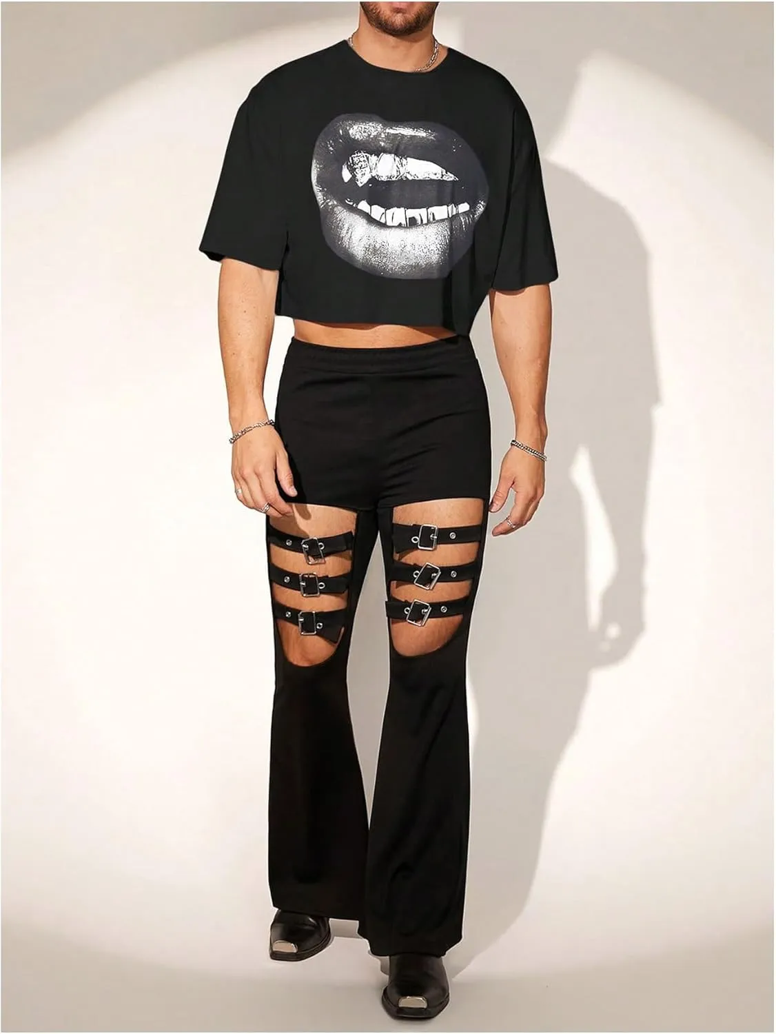 Men's Graphic Tees Short Sleeve Crew Neck Drop Shoulder Cropped T Shirt Summer Funny Tee Shirts