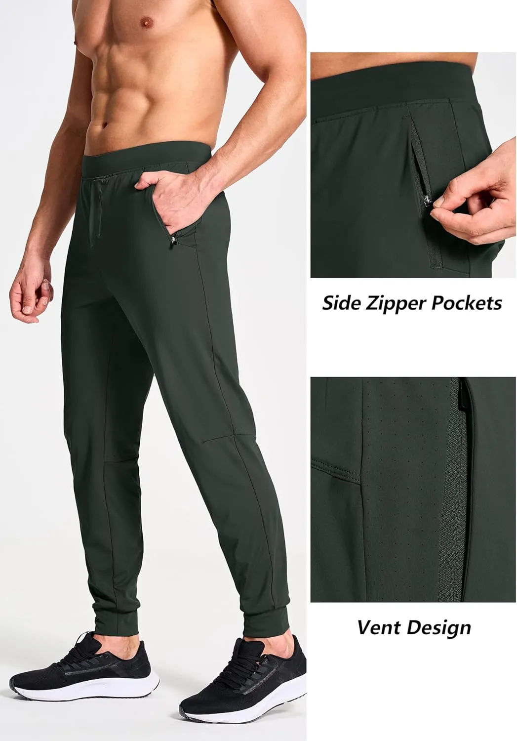 Men's Joggers Pants with Zipper Pockets Stretch Sweatpants Running Golf Workout Gym Pants for Men