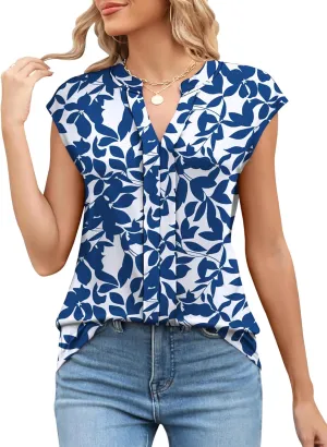 Micoson Womens V Neck Sleeveless Tank Top Cap Sleeve Tops Summer Shirts Business Knit Blouse Dressy Casual S-XXL