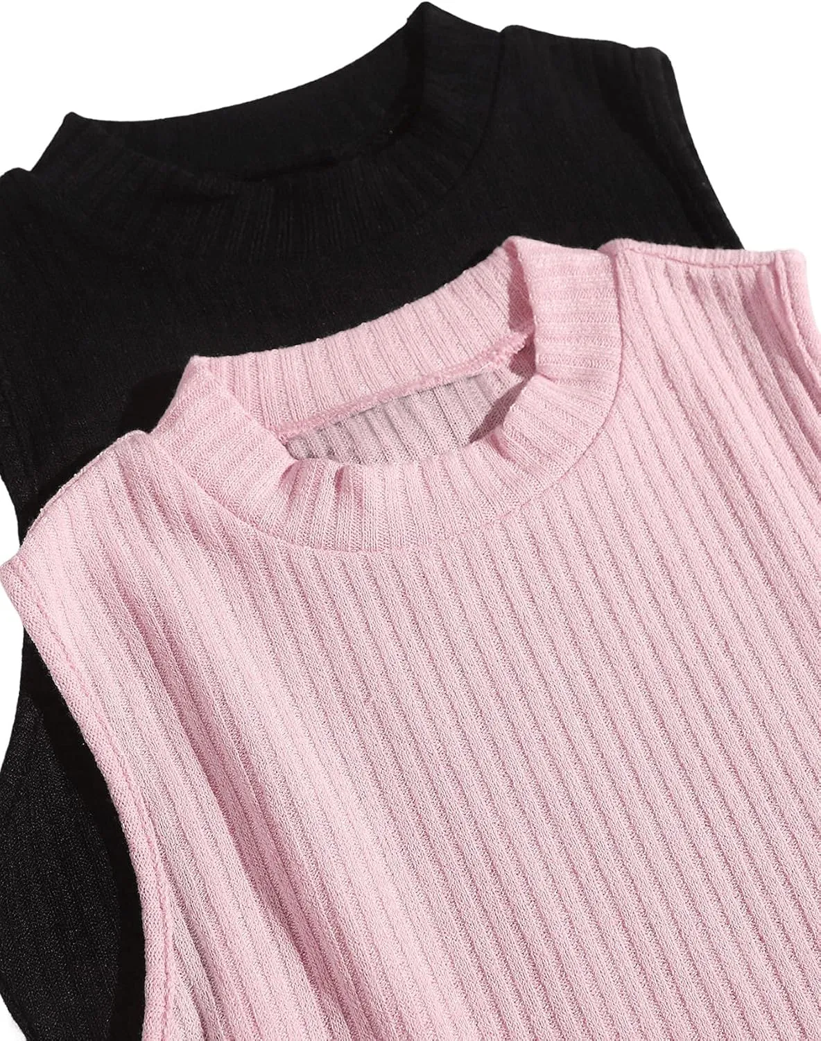 Milumia Women's 2 Pack Rib Knitted Tank Top Mock Neck Sleeveless Basic Tops