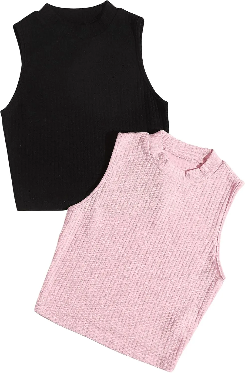 Milumia Women's 2 Pack Rib Knitted Tank Top Mock Neck Sleeveless Basic Tops