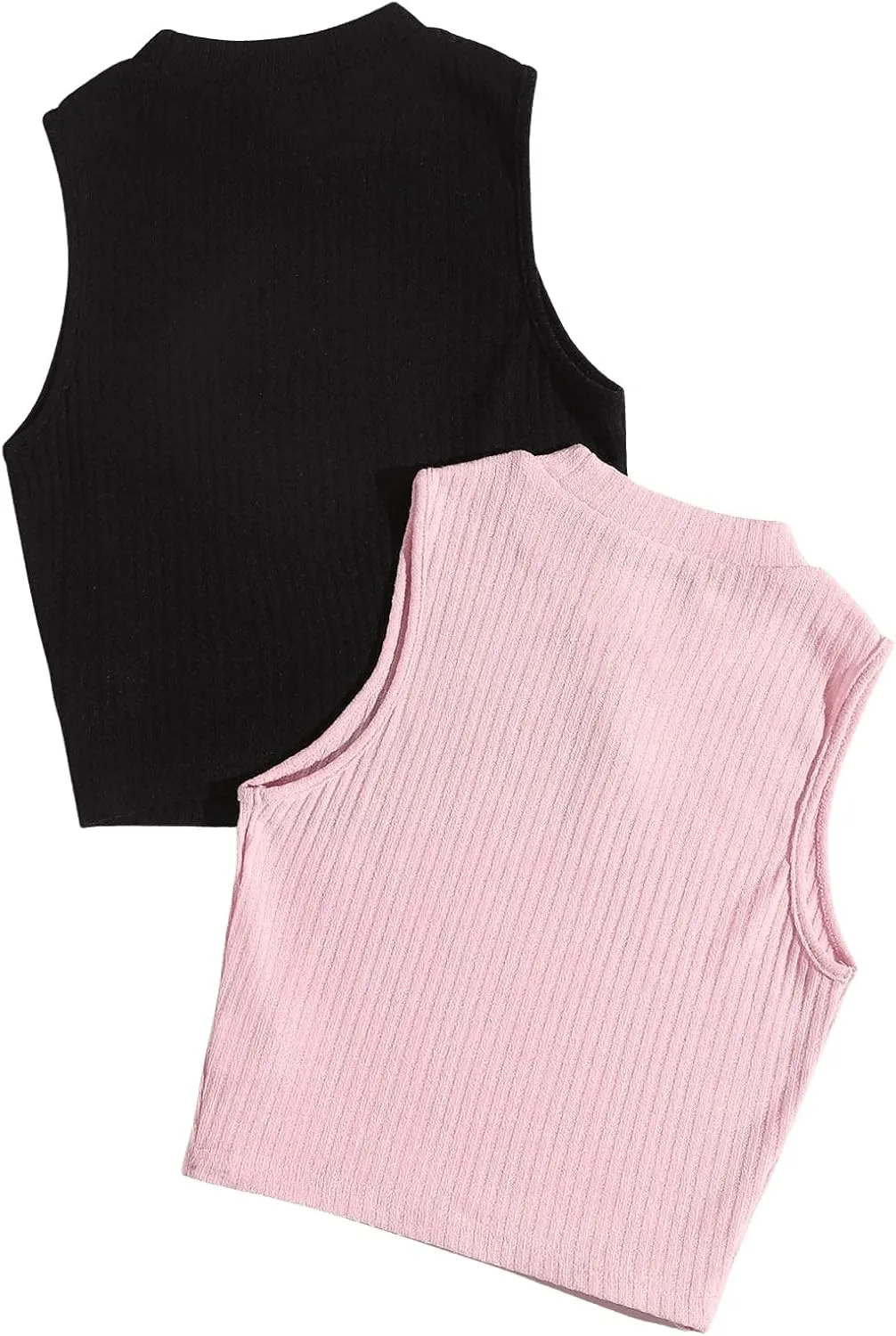 Milumia Women's 2 Pack Rib Knitted Tank Top Mock Neck Sleeveless Basic Tops