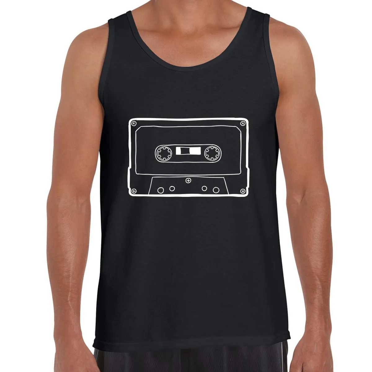 Minimal Cassette Tape Recording Black and White Tank Top