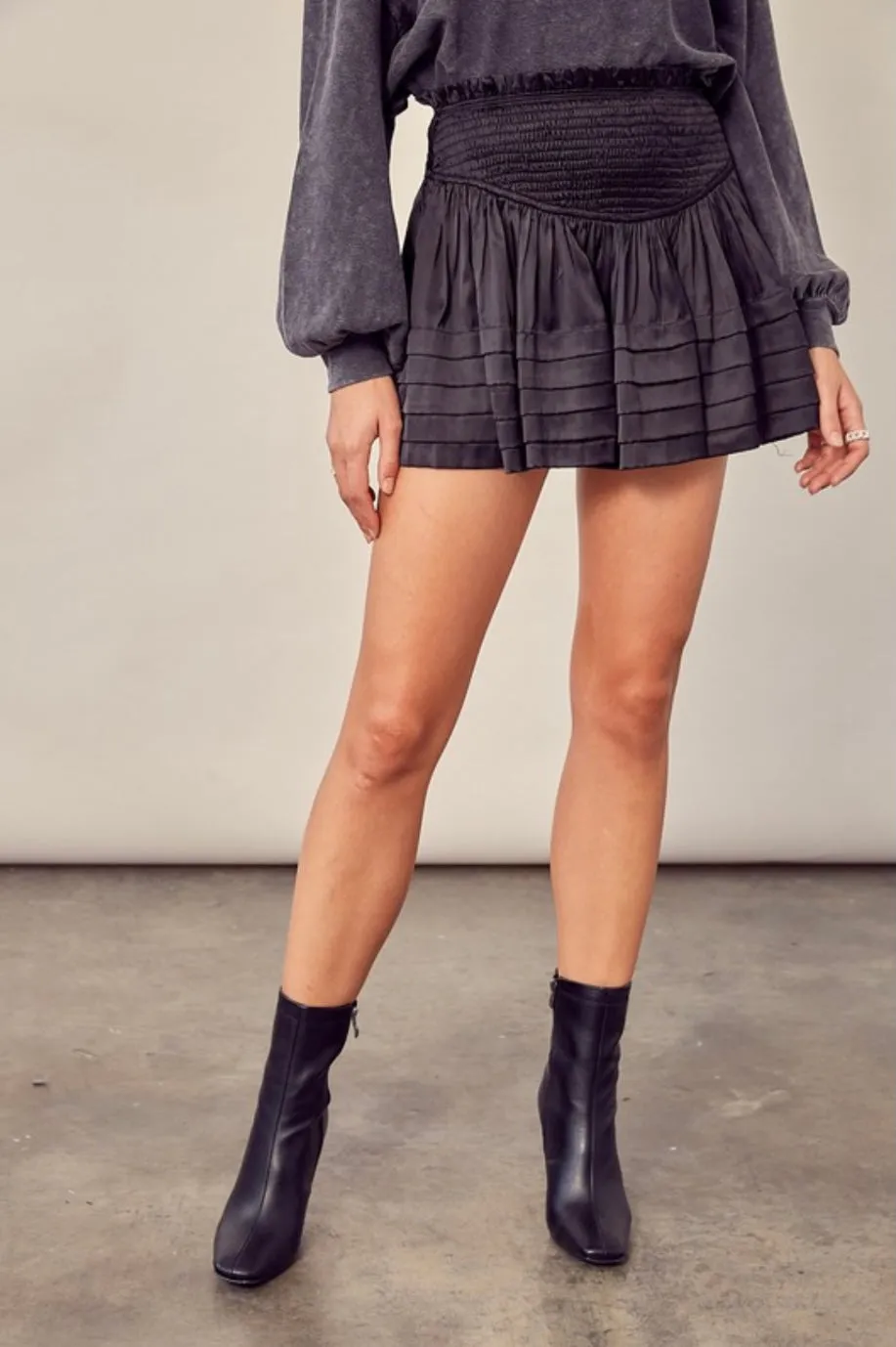 MS Smocked Pleated Satin Skort