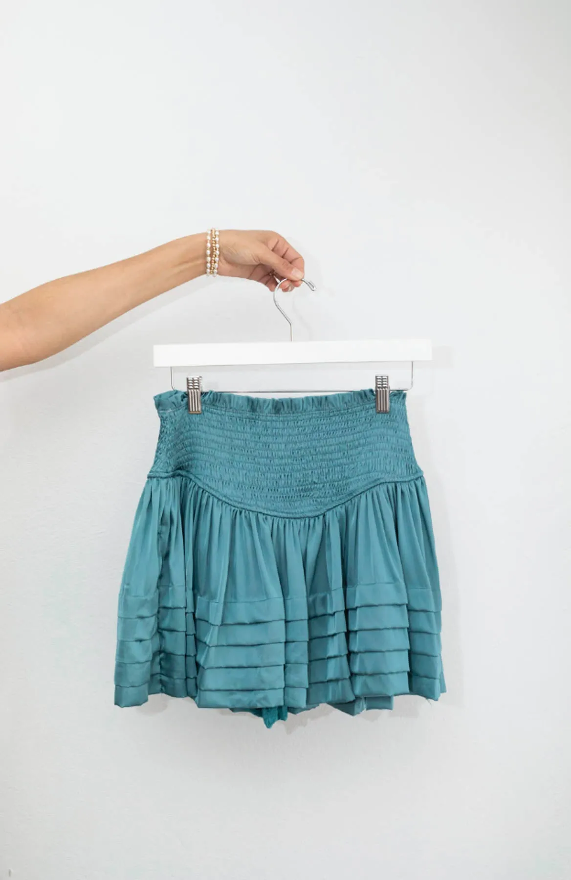 MS Smocked Pleated Satin Skort