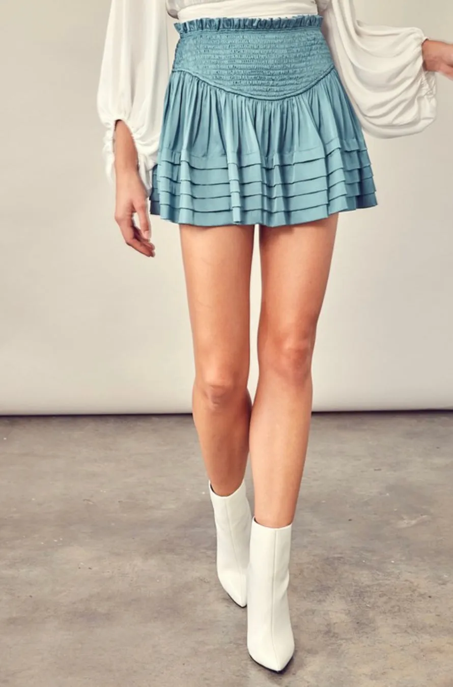MS Smocked Pleated Satin Skort