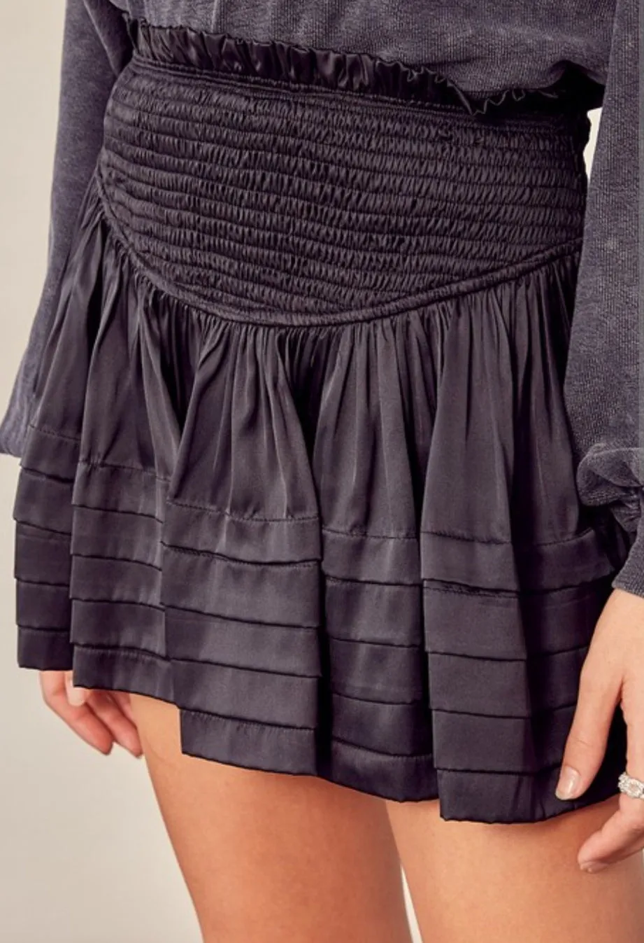 MS Smocked Pleated Satin Skort