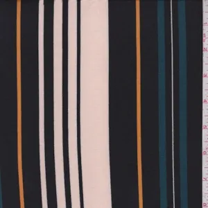 Pale Pink/Black/Teal Stripe Double Brushed Jersey Knit Fabric