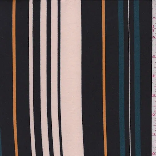 Pale Pink/Black/Teal Stripe Double Brushed Jersey Knit Fabric