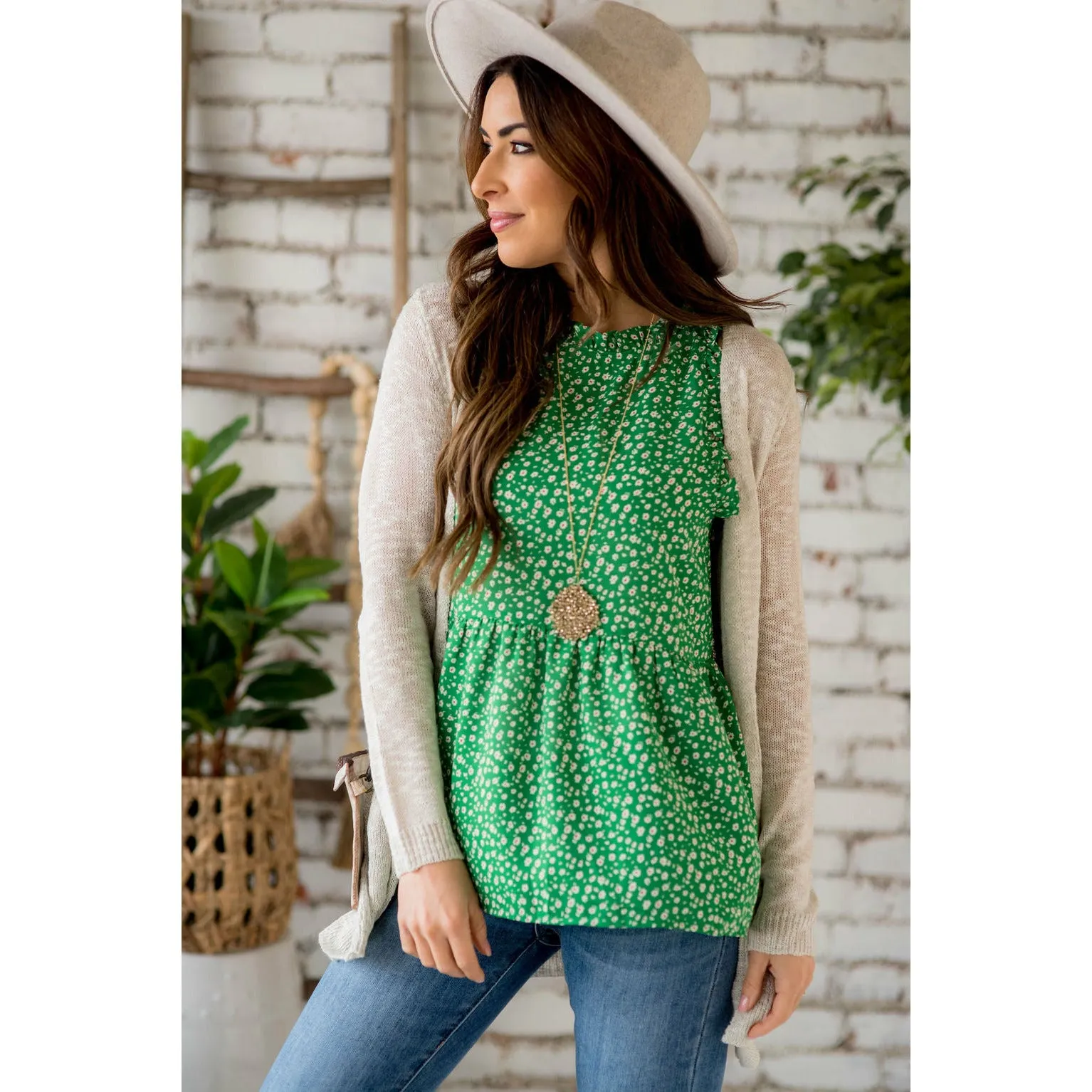 Peplum Mini Floral Ruffle Tank