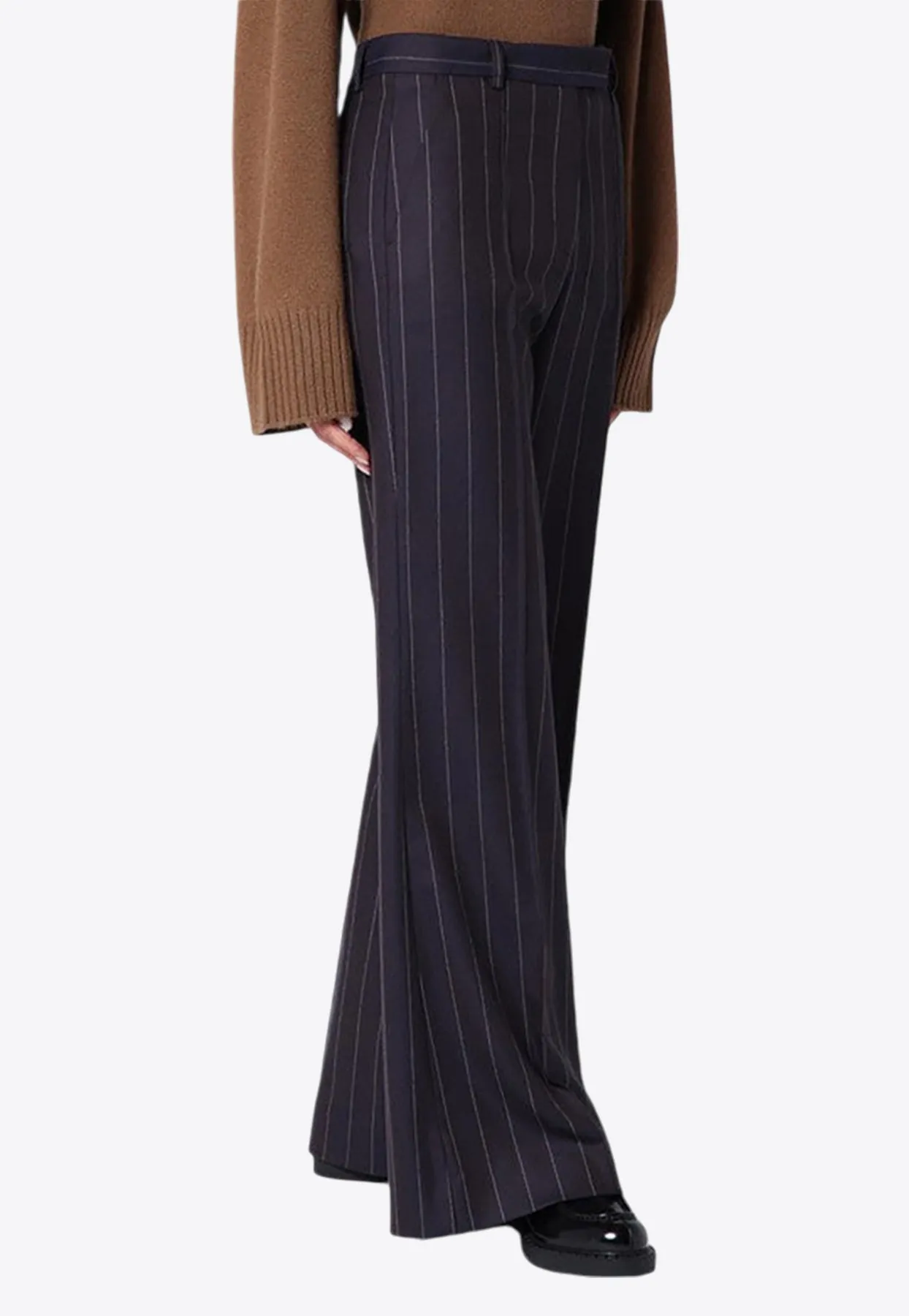 Pinstripe Wool-Blend Tailored Pants