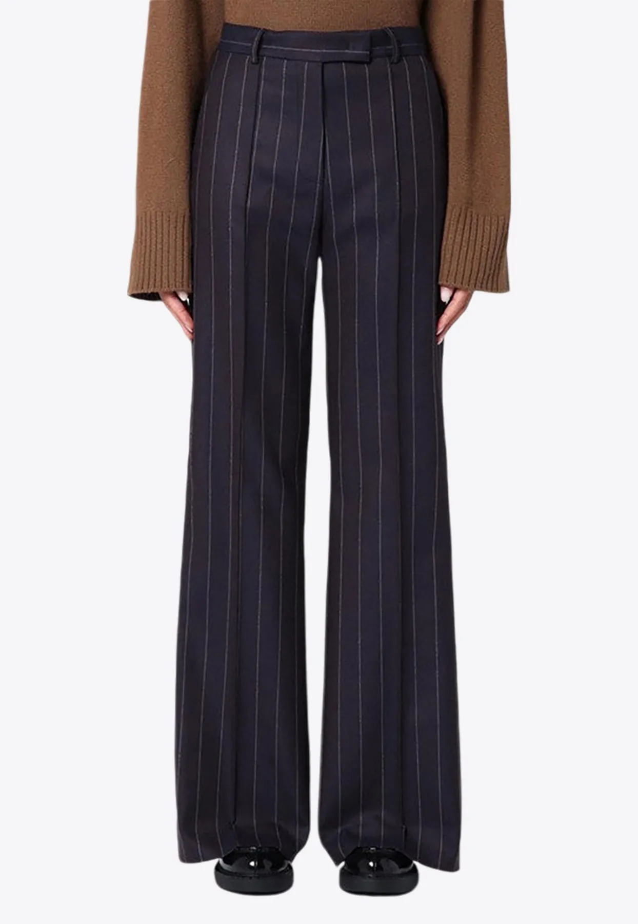 Pinstripe Wool-Blend Tailored Pants