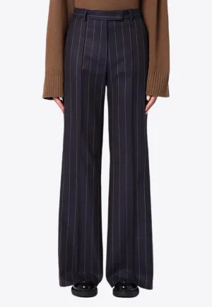 Pinstripe Wool-Blend Tailored Pants