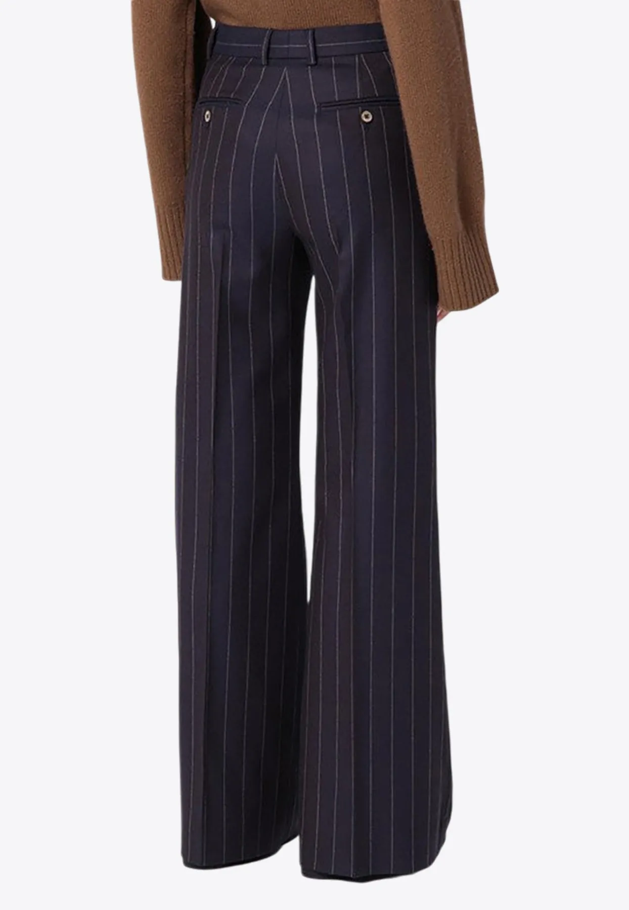 Pinstripe Wool-Blend Tailored Pants