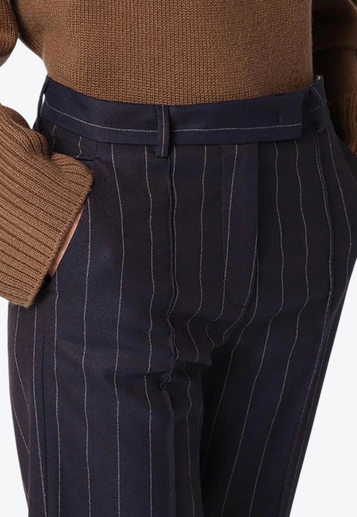 Pinstripe Wool-Blend Tailored Pants