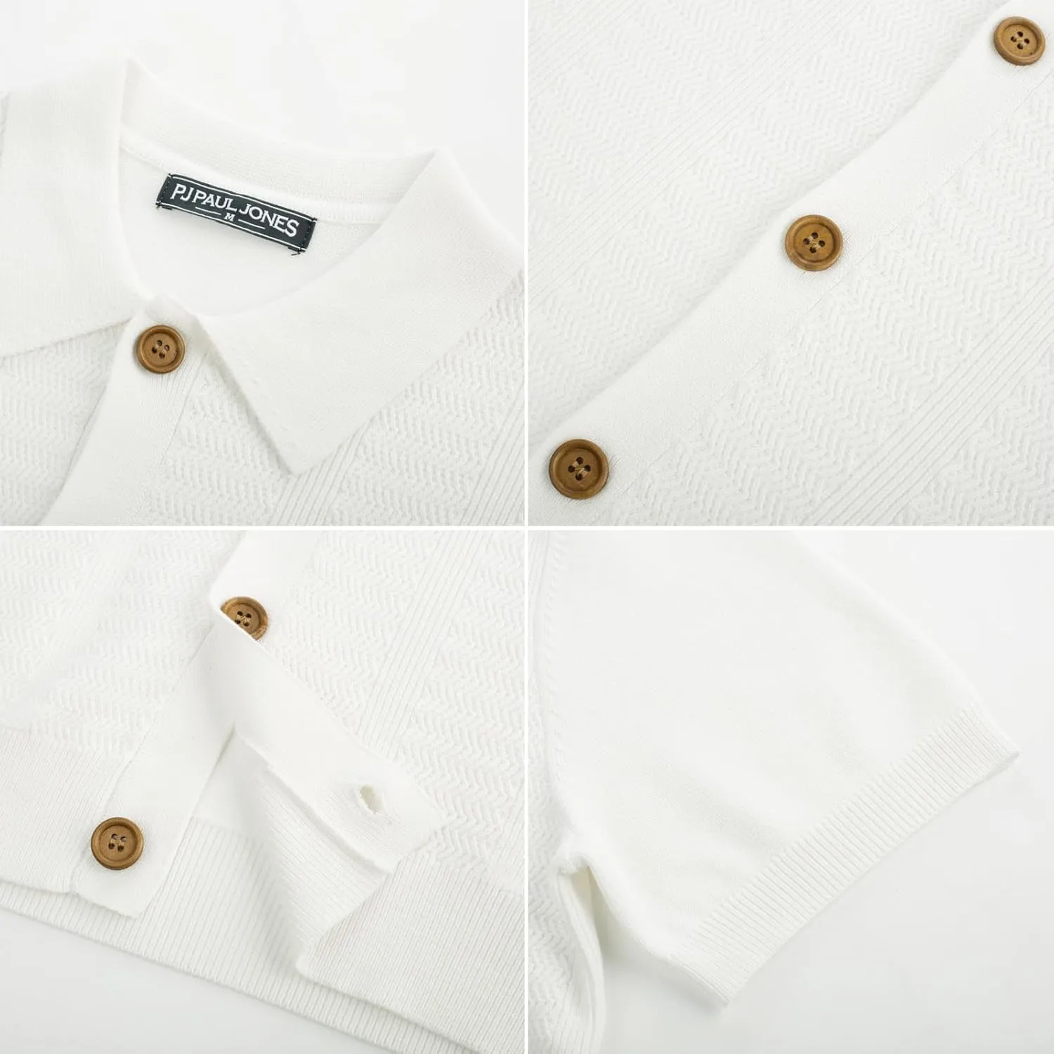 PJ PAUL JONES Mens Polo Shirt Short Sleeve Casual Knit Textured Button Down Polo Shirts with Pocket
