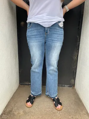 Risen Mid Rise Ankle Straight Slim Jeans