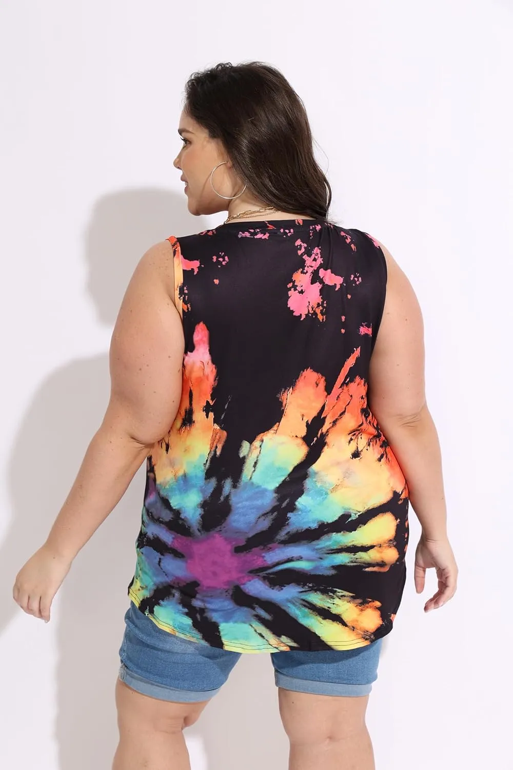 RITERA Plus Size Tank Tops for Women Tie Dye V Neck Sleeveless Shirt Casual Basic Muticolor Oversized Tanks XL-5XL