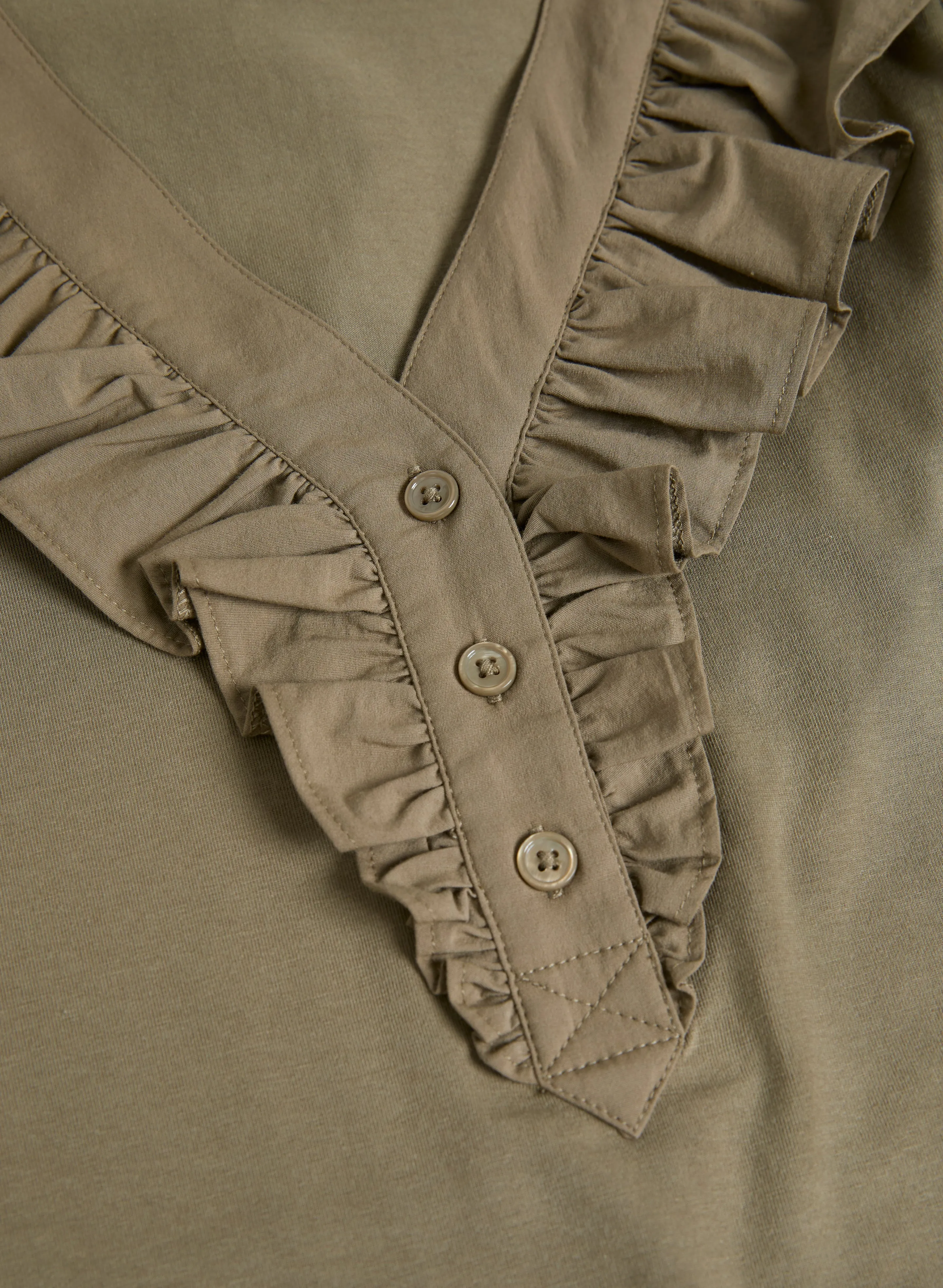 Ruffled Button-Front T-Shirt