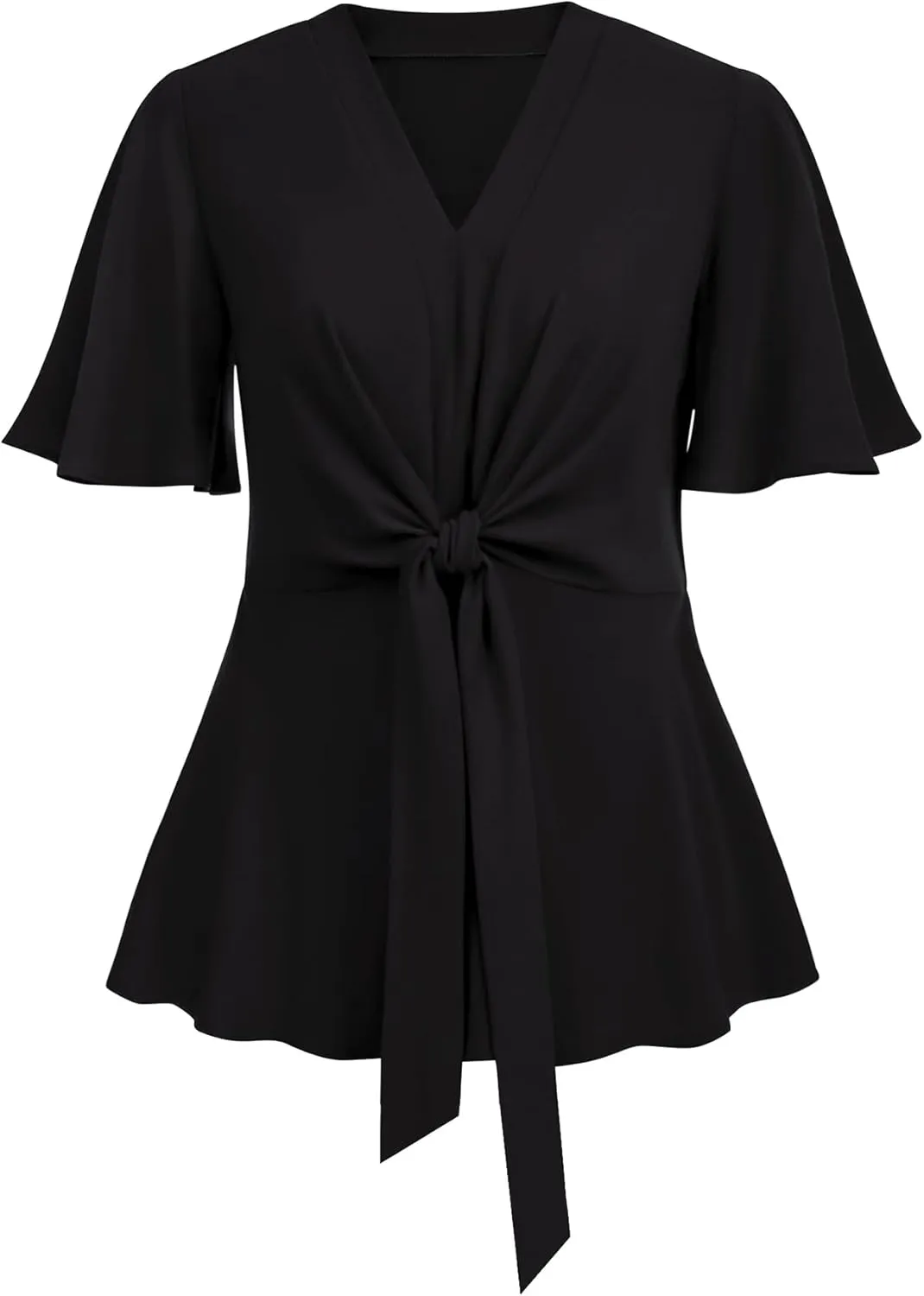 SCOMCHIC 2024 Women's Plus Size Peplum Tops Elegant V Neck Tie Front Bell Sleeve Flowy Blouses Shirts