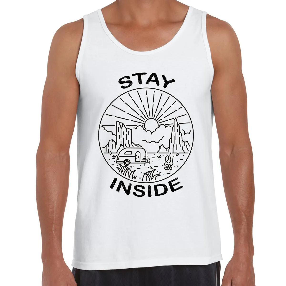 Stay Inside Van Outdoor Camping Fire Pit Minimal Illustration Tank Top