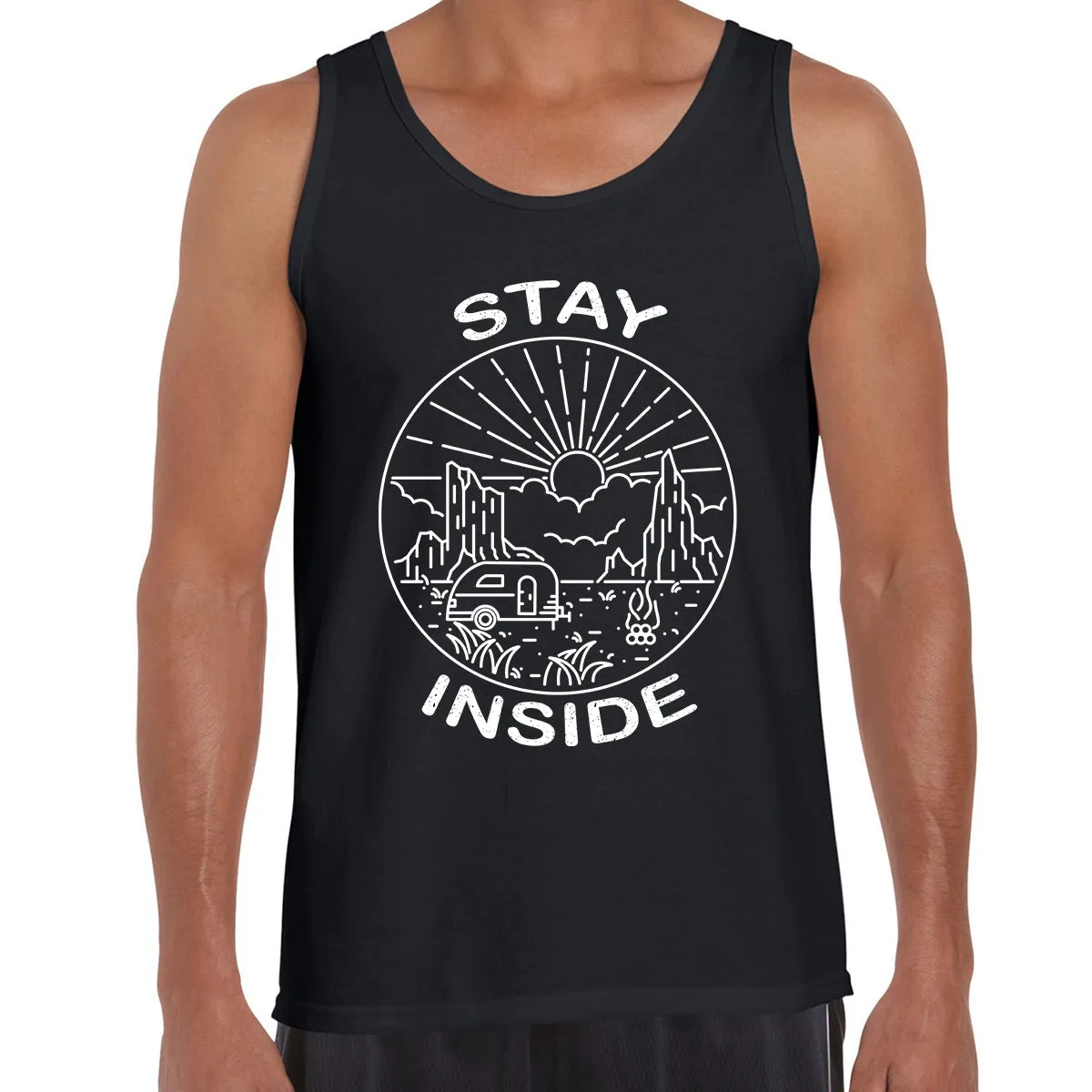 Stay Inside Van Outdoor Camping Fire Pit Minimal Illustration Tank Top