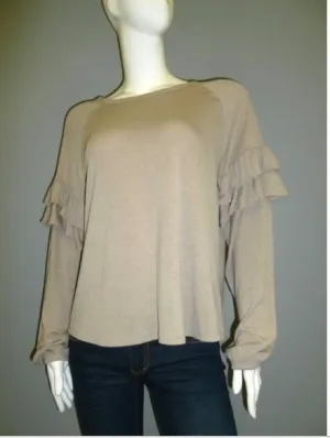 Taupe Long Ruffle Sleeve Top