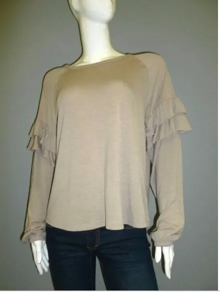 Taupe Long Ruffle Sleeve Top