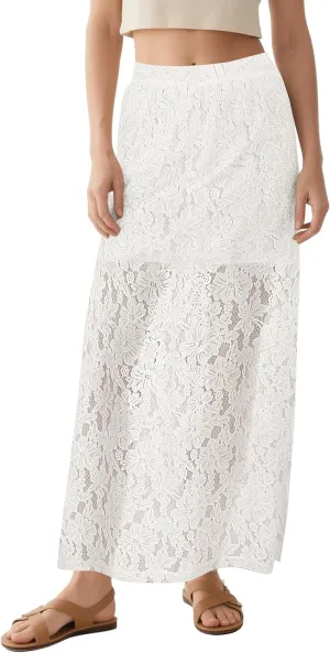 Urban CoCo Women's Elastic High Waisted Flowy A-Line Maxi Lace Skirt Summer Casual Long Skirts