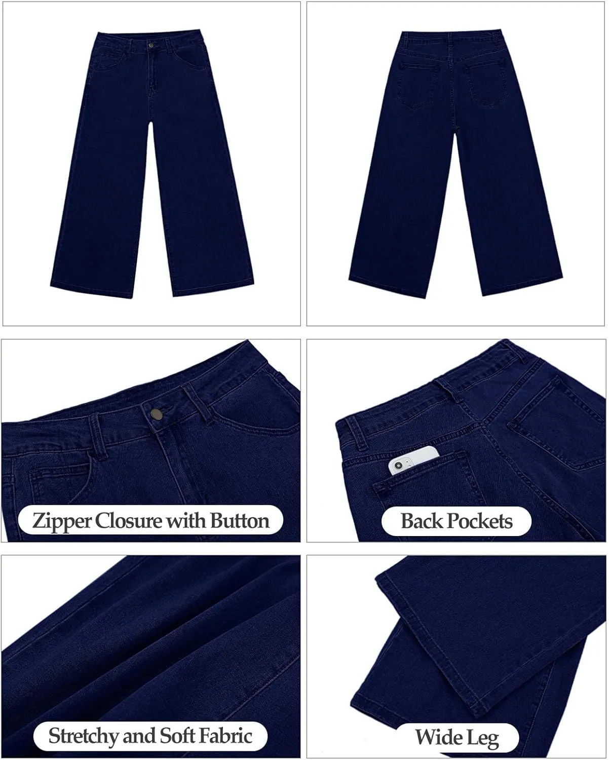 Vetinee Wide Leg Capri Jeans for Women High Waisted Stretch Cropped Baggy Denim Capris Dressy Pants
