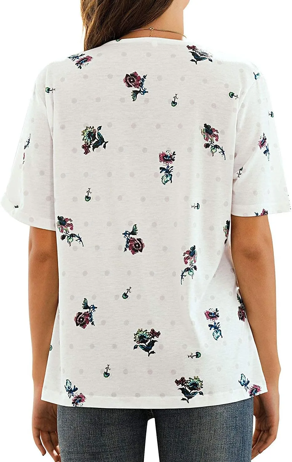 WLLW Women Bohemian Short Sleeve V Neck Floral Print T Shirt Babydoll Shirt Blouse Tunic Top