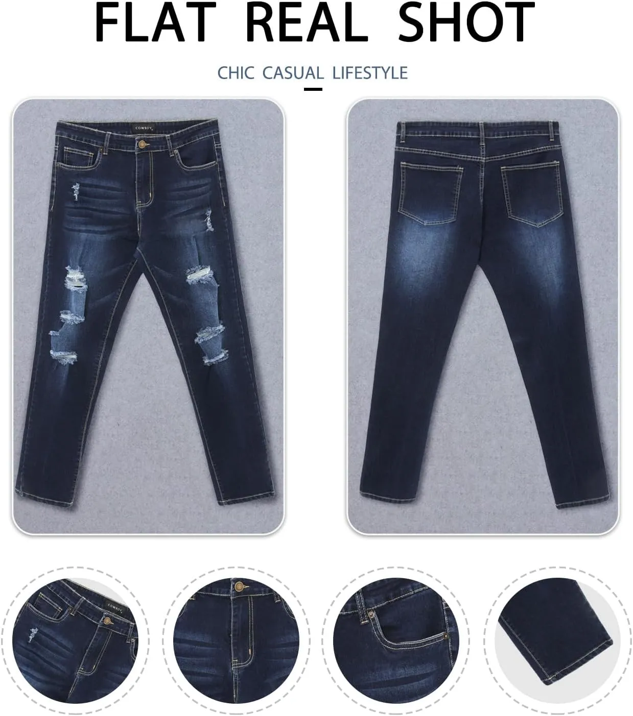 Woenzaia Mens Jeans Slim Fit Skinny Denim Stretch Tapered Jean Pants