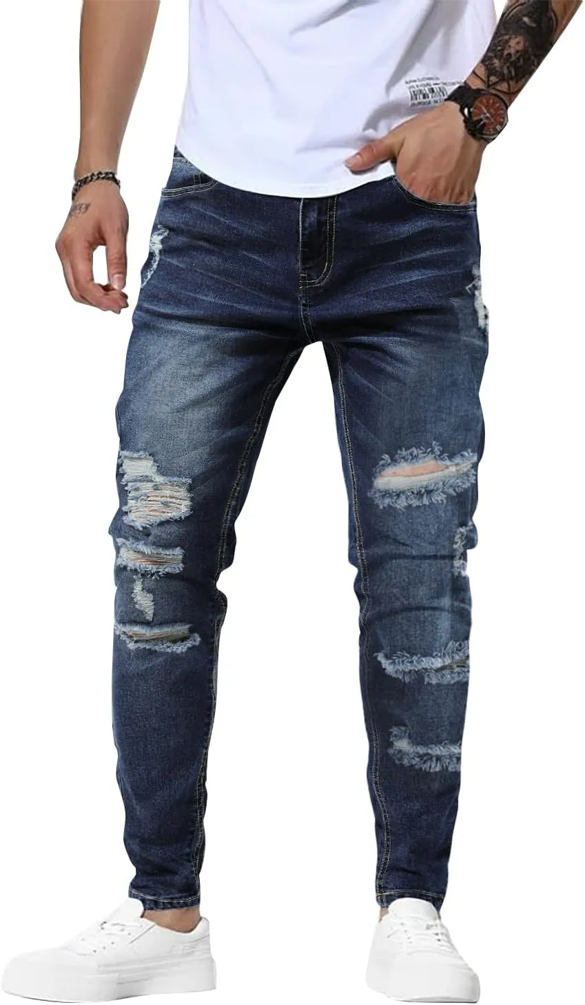 Woenzaia Mens Jeans Slim Fit Skinny Denim Stretch Tapered Jean Pants