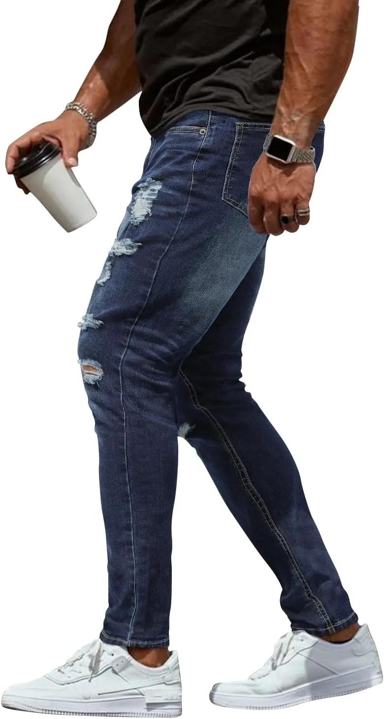 Woenzaia Mens Jeans Slim Fit Skinny Denim Stretch Tapered Jean Pants