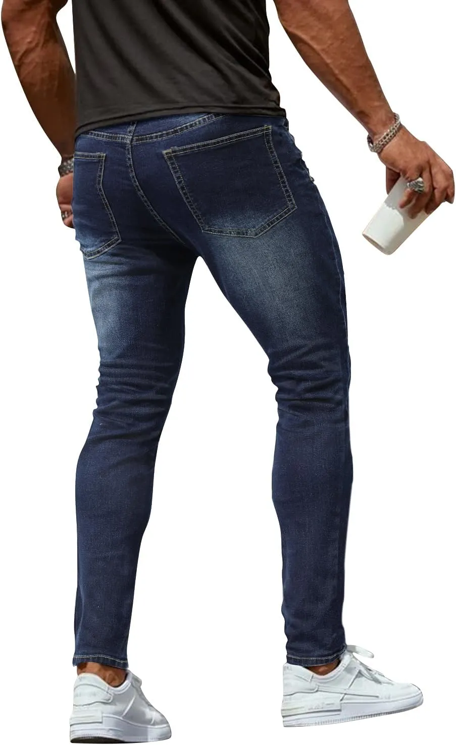 Woenzaia Mens Jeans Slim Fit Skinny Denim Stretch Tapered Jean Pants