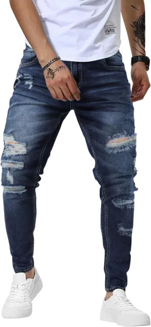 Woenzaia Mens Jeans Slim Fit Skinny Denim Stretch Tapered Jean Pants