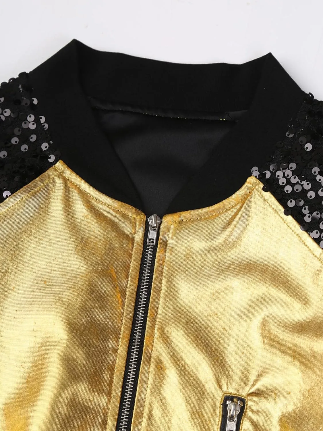 Women Shiny Metallic Bomber Jacket Holographic Glitter Zipper Jackets Coat Rave Party Outerwear