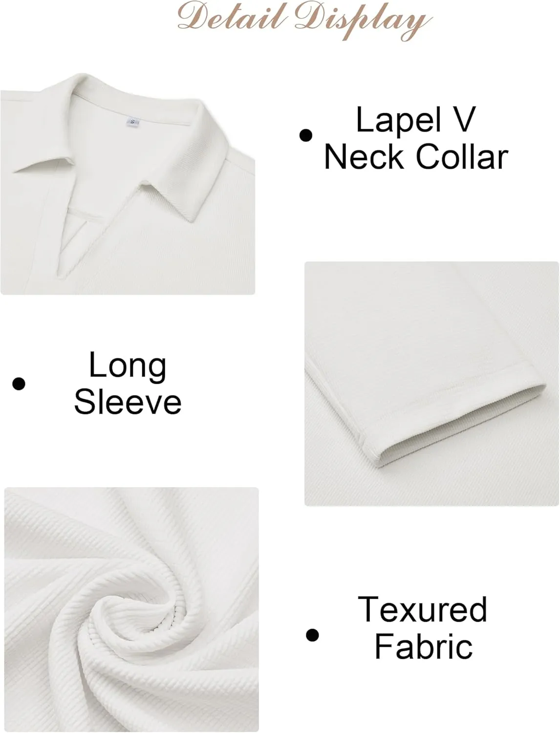 Women's Polo Shirts Collared V Neck Work Tops Long Sleeve Business Casual Dressy Blouses Textured Ribbed Tunic